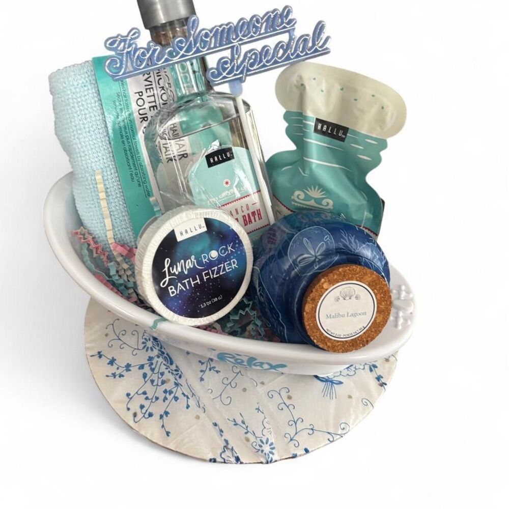Handmade Ocean Themed Mini Bathtub Spa Self-Care Gift Set: Wrapped with Bow